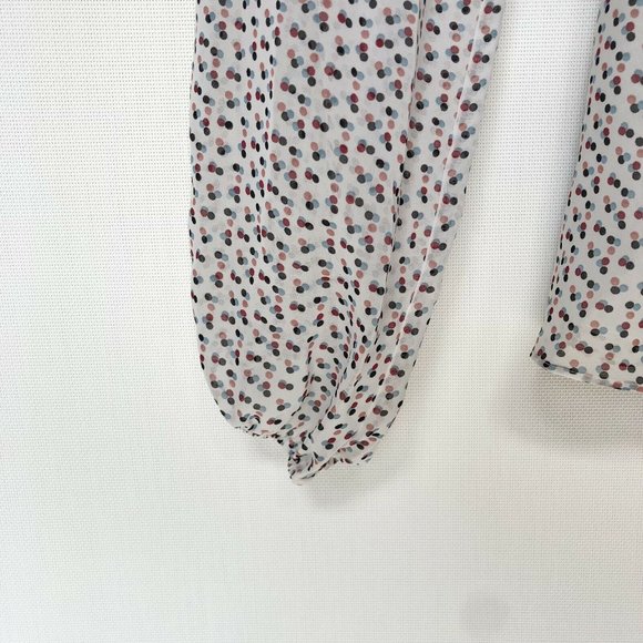 Max Studio Ruffle Blouse Faux Wrap Tie Polka Dot Long Sleeve Lined Size Large - Picture 4 of 6